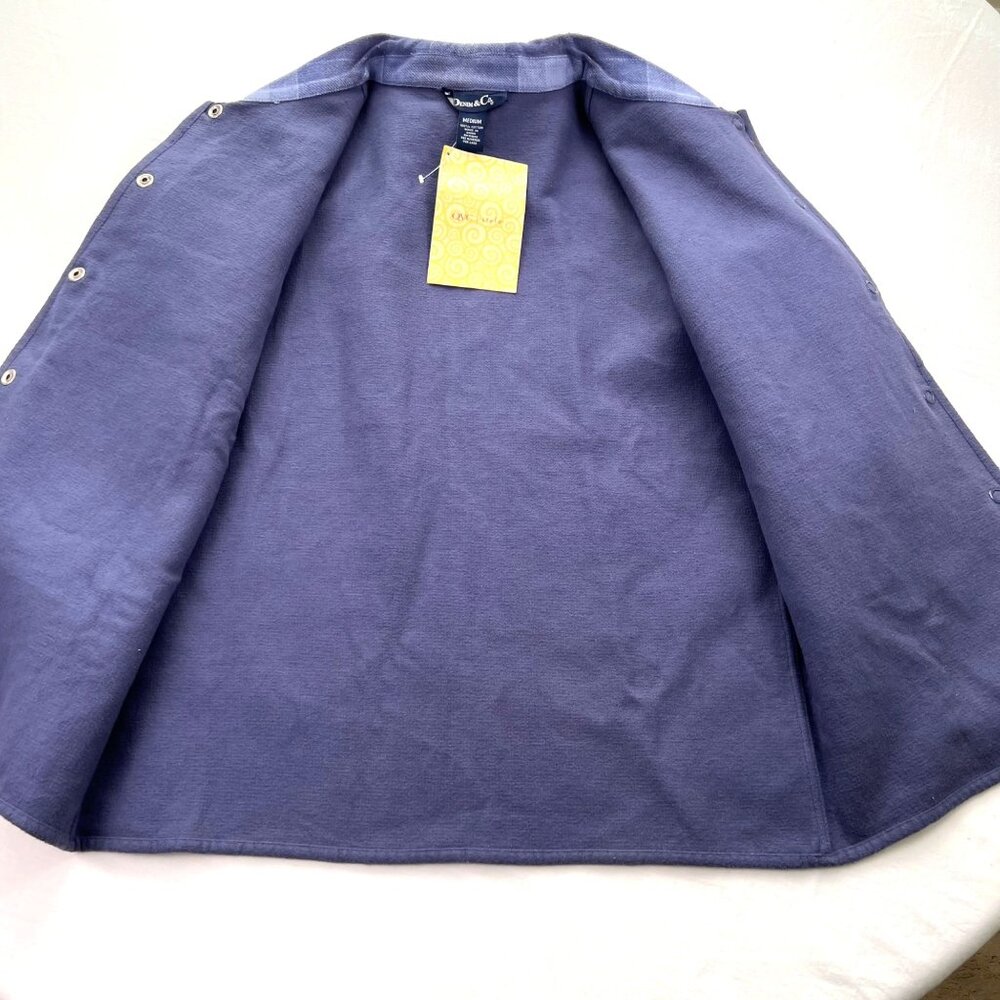 Denim & Co. Plaid Snap Jacket Medium 100% Cotton Blue & Gray Womens Flannel Coat - Picture 2 of 11